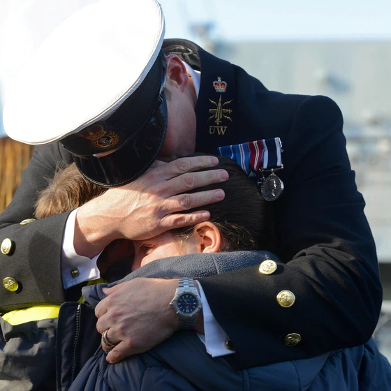 Chief Petty Officer from HMS Richmond reunited with family after deployment at sea Chief Petty Officer from HMS Richmond reunited with family after deployment at sea