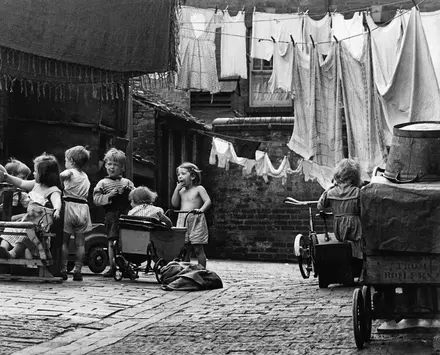 Children at play in the back streets of Birmingham in August 1956.