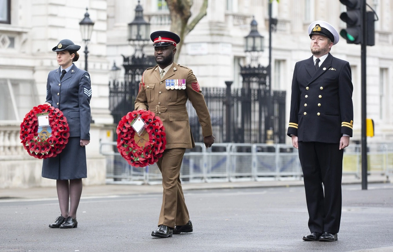 Representatives of the Armed Forces laying wreaths at the Cenotaph for our centenary