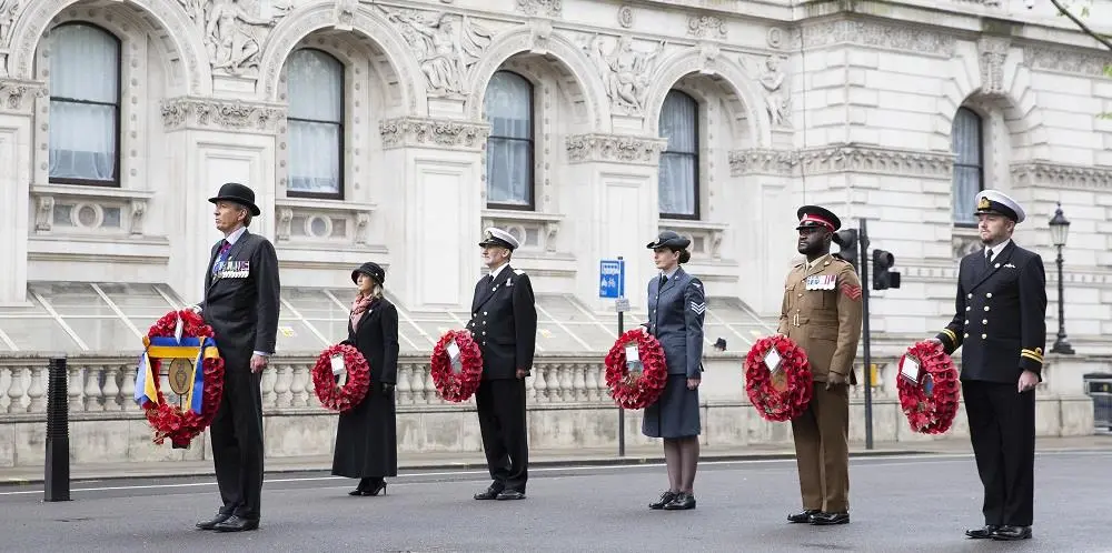 RBL President Lt Gen James Bashall and wreath layers at the Cenotaph to mark our centenary