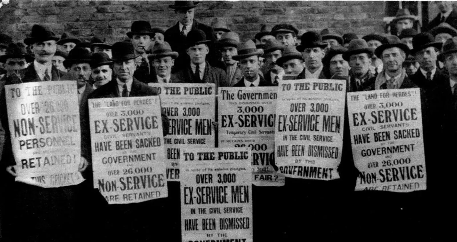 Ex-servicemen demonstrating in protest at the thousands of them who had lost their jobs after WW1