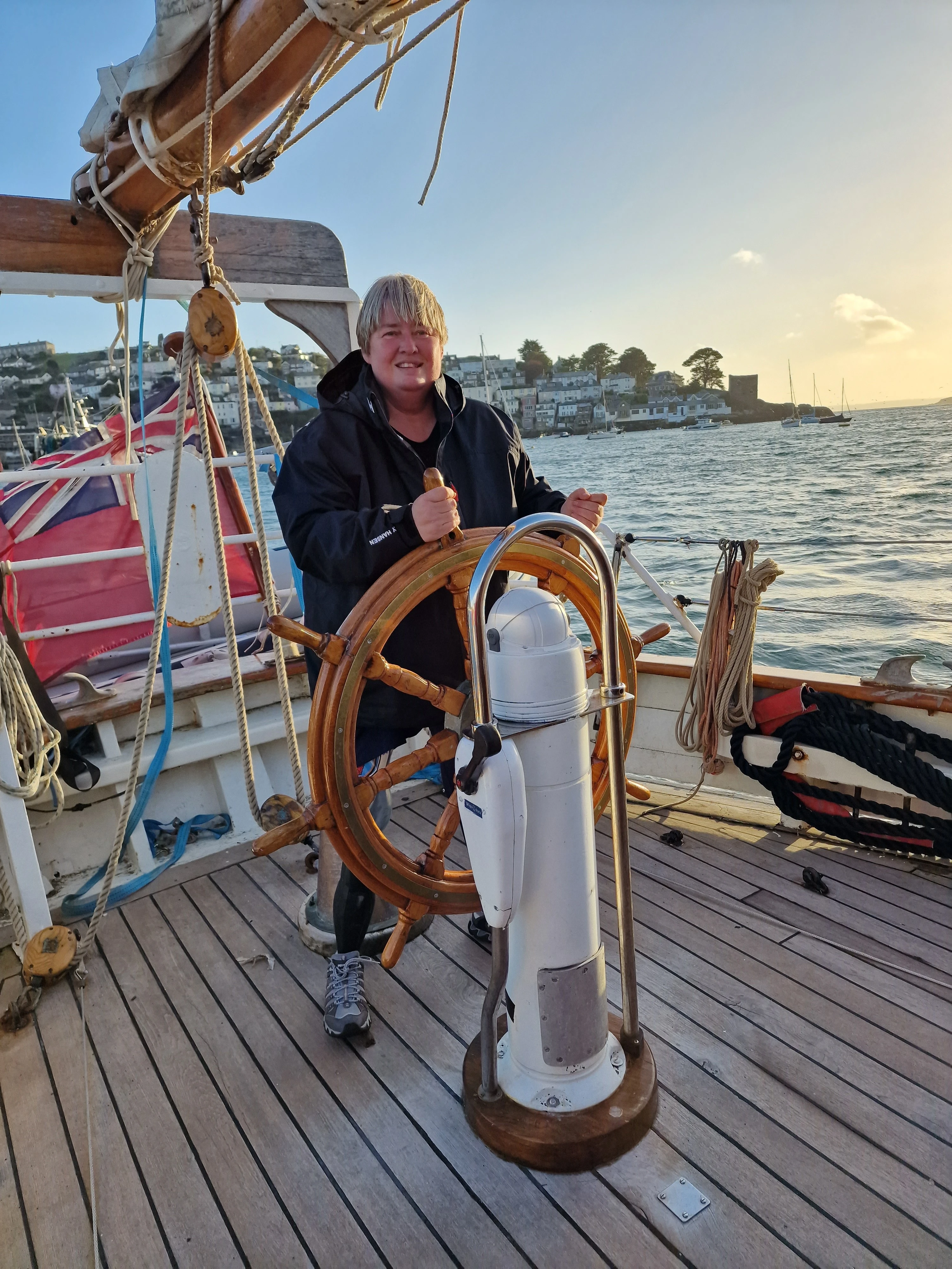 Janet at the Helm on Tall Ship Irene - Turn 2 Starboard