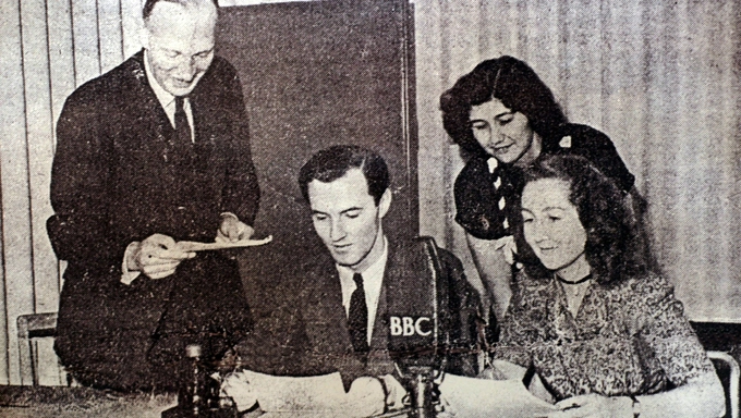 Noreen Riols during a BBC broadcast with Colonel Buckmaster, Terry Kilmartin and Margaret Lerick