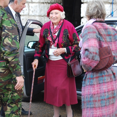 Dame Vera Lynne stepping out the car