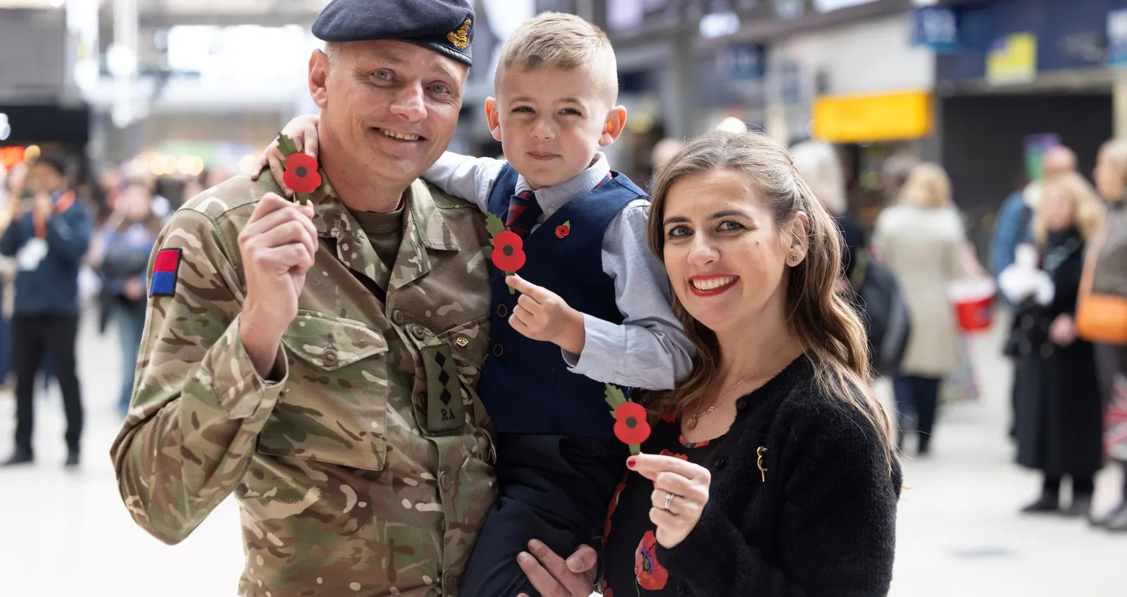 Captain Myles, British Army, Katie Myles & Son Captain Myles, British Army, Katie Myles & Son, Volunteer Collectors at London Poppy Day on 31 October 2024