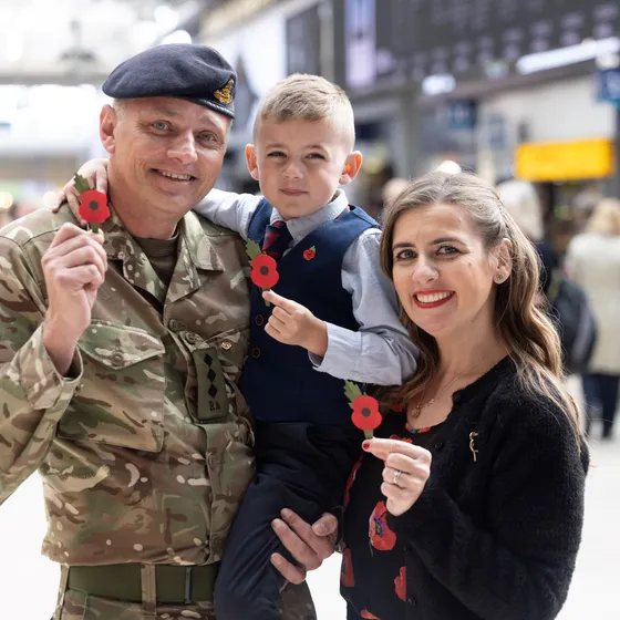 Captain Myles, British Army, Katie Myles & Son Captain Myles, British Army, Katie Myles & Son, Volunteer Collectors at London Poppy Day on 31 October 2024