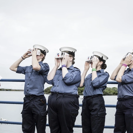 Youth group members – sea cadets and VR glasses Sea cadets at the Royal British Legion's Annual Conference look through British Legion Virtual Reality glasses