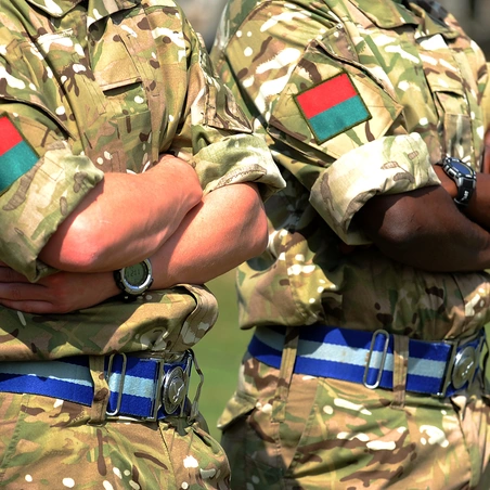 Soldiers from the Commonwealth Two soldiers in camouflage uniform with crossed arms