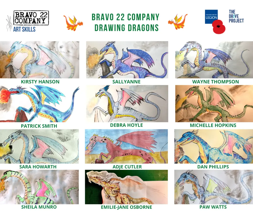 Drawings of dragons from Bravo 22 participants.