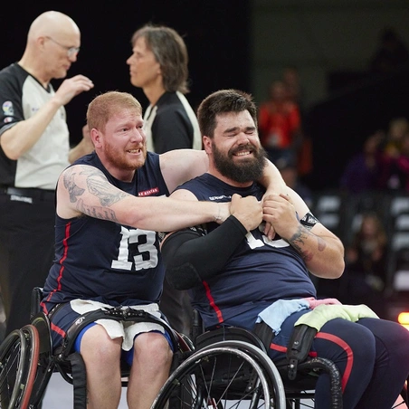 Team UK celebrate win in wheelchair rugby