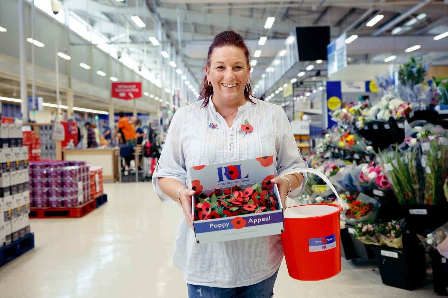 Anne-Marie Cobley with collection bucket