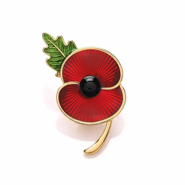 Poppy Collection Enamel Pin with leaf