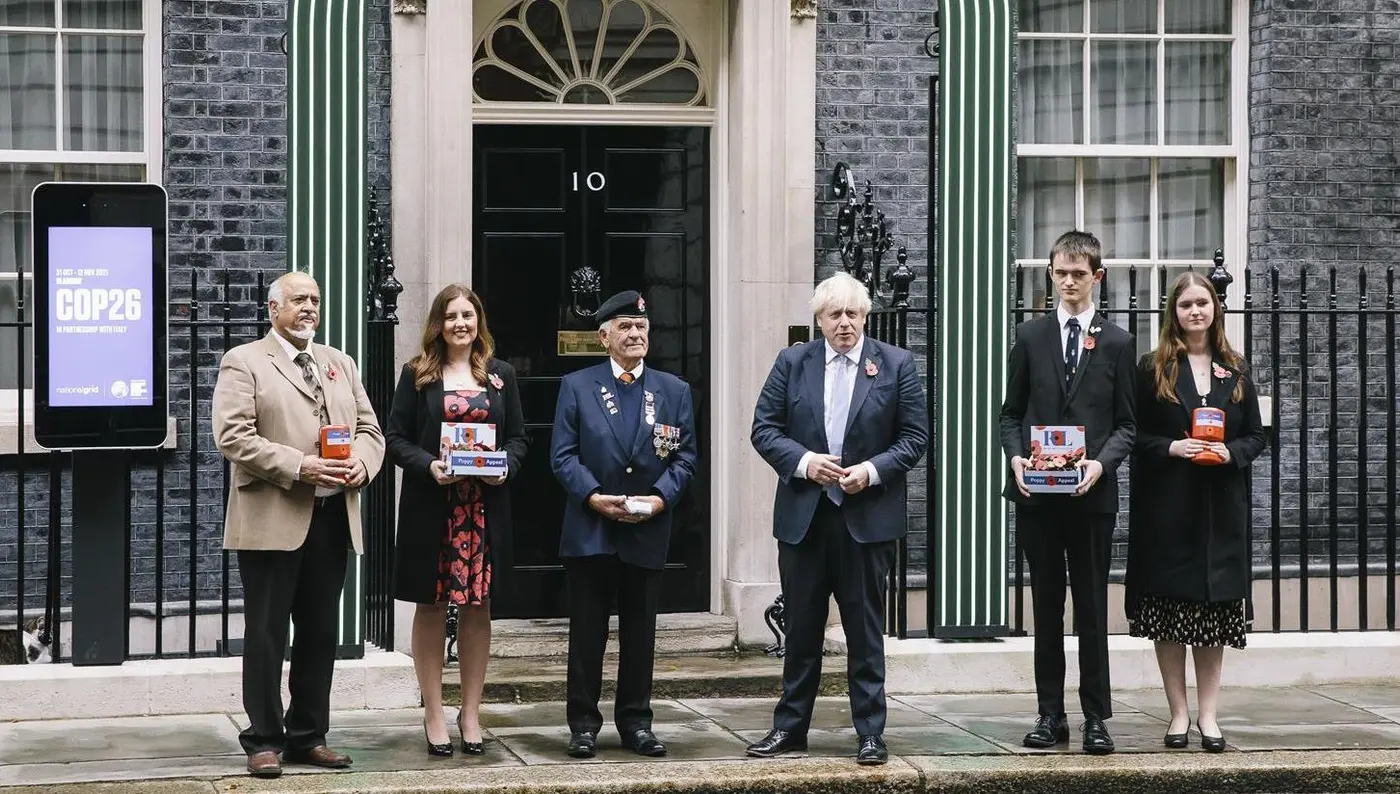 Boris Johnson meeting Poppy Appeal collectors at Downing St in 2021