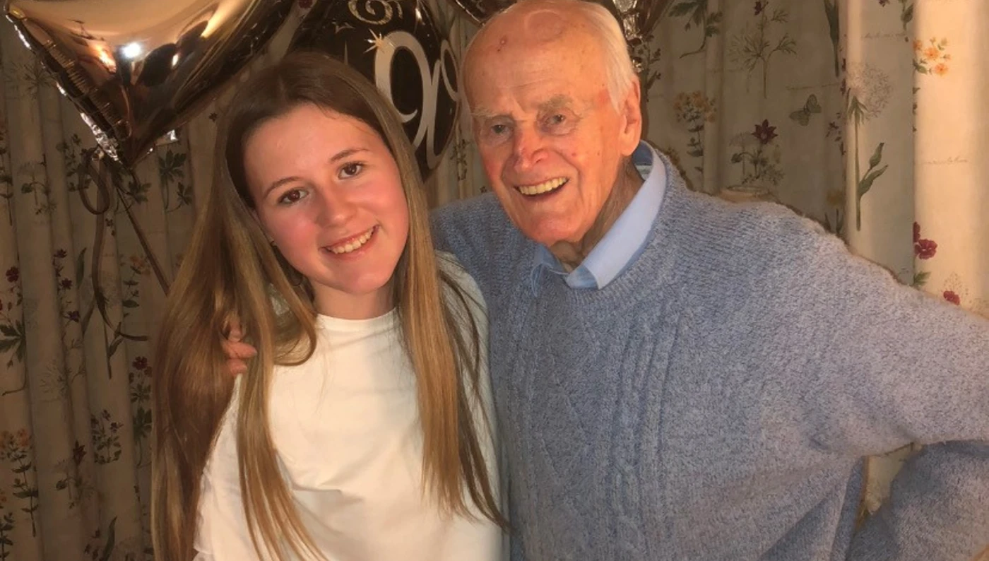 Bill Fox with Granddaughter Isabella on 90th Birthday