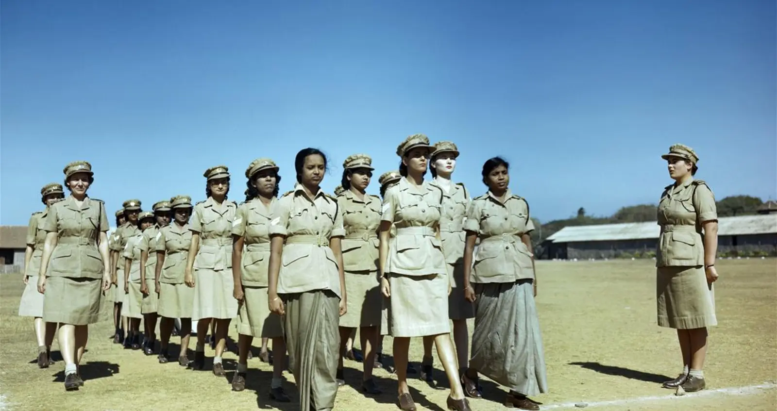 Recruits of the Indian Auxiliary Territorial Service, part of the Women's Auxiliary Corps of the British Indian Army