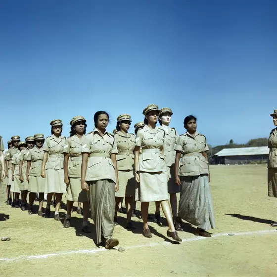 Recruits of the Indian Auxiliary Territorial Service, part of the Women's Auxiliary Corps of the British Indian Army