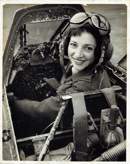Jackie Moggridge in plane cockpit 1953 Jackie Moggridge in plane cockpit 1953