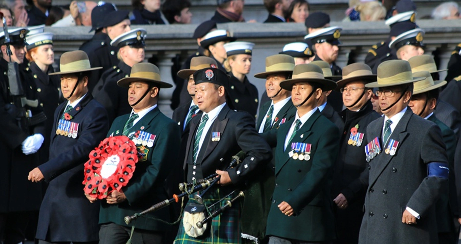 Gurkhas march past the Cenotaph for Remembrance