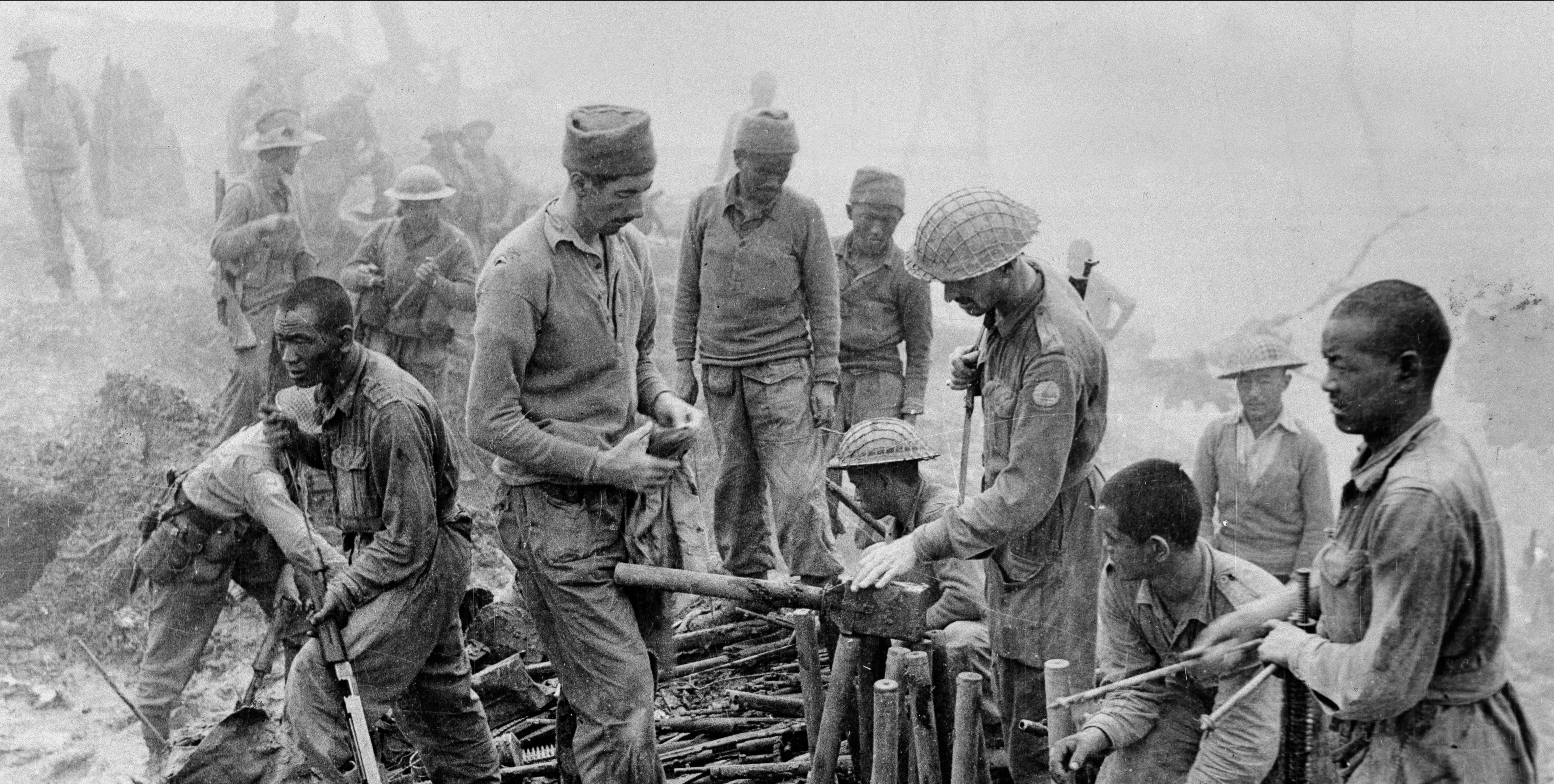 Indian and Gurkha soldiers inspect Japanese ordnance Imphal-Kohima National Army Museum - 52295 - cropped