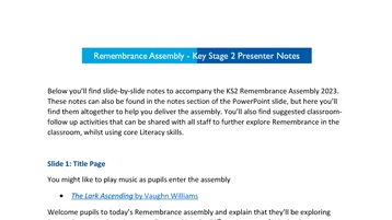 Key Stage 2 - Remembrance Assembly Presenter notes