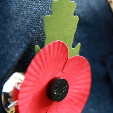 Paper poppy (with leaf) lapel pin