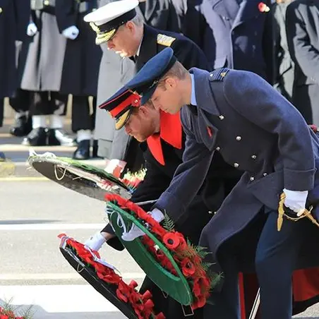 Prince William and Prince Harry laying wreaths at the Cenotaph-1