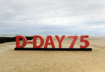D-Day 75 poppies beach installation seen face on D-Day 75 beach installation made up of 20,000 poppies with messages of support.