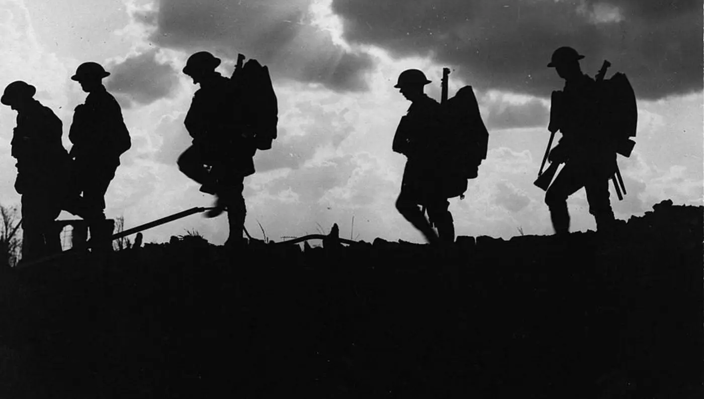 Silhouette of soldiers walking by Ernest Brooks Silhouette of soldiers walking