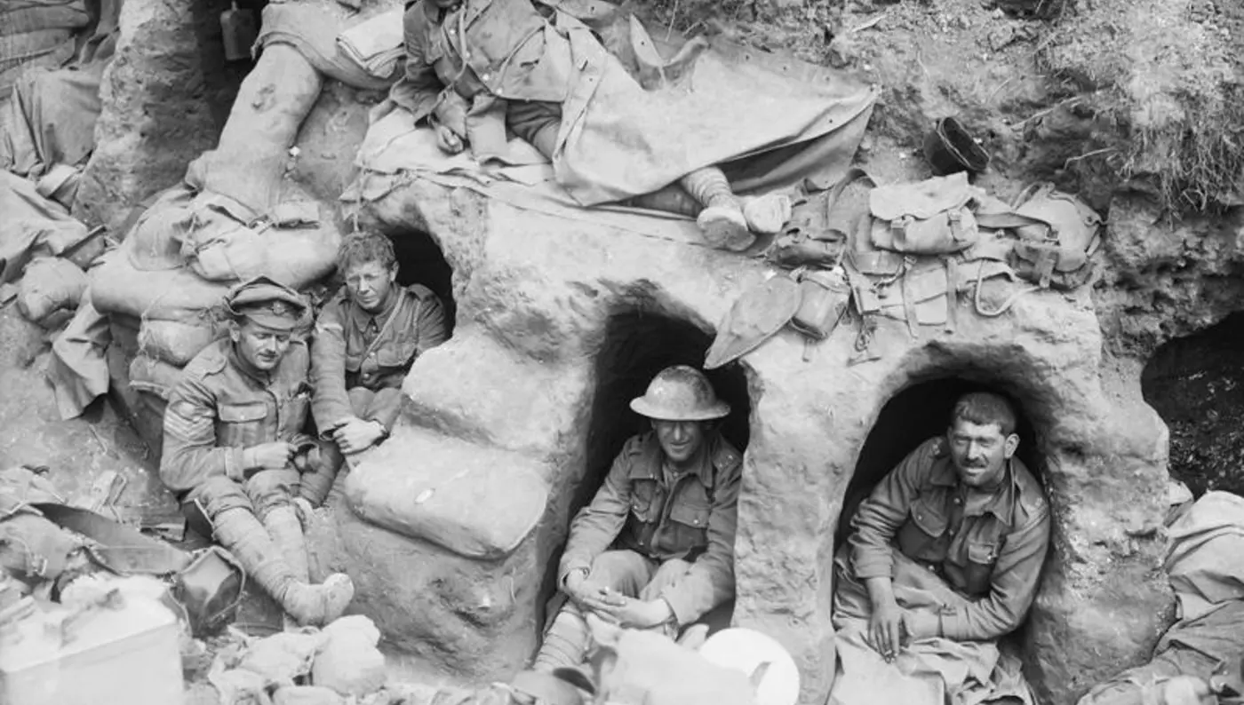 Soldiers in a trench by Ernest Brooks Soldiers in a trench