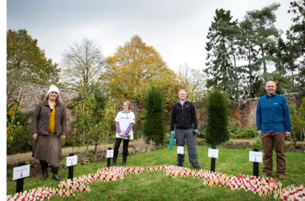 Volunteers helping with planting Tributes in Swindon Field of Remembrance