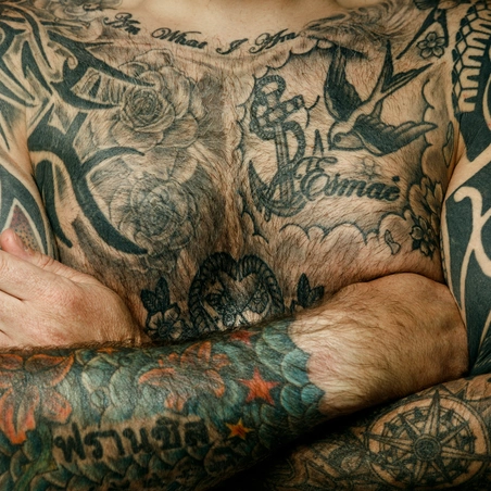 Chris Warner chest tattoo