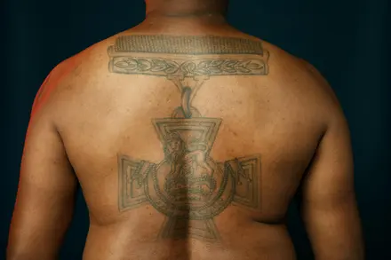 Johnson Beharry Victoria Cross tattoo close up Johnson Beharry Victoria Cross tattoo close up