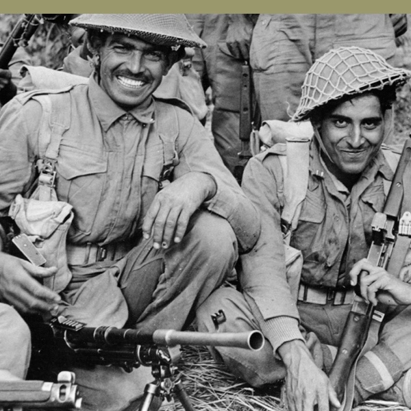 An Indian infantry section of the 2nd Battalion, 7th Rajput Regiment about to go on patrol on the Arakan front, Burma