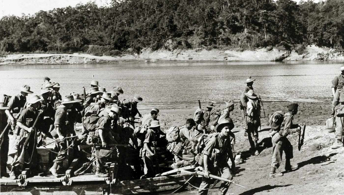 Chindits crossing river