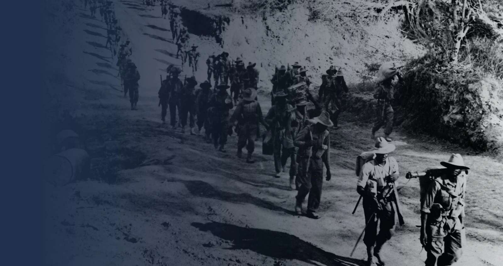 British infantry soldiers on the road to Kalewa, Burma