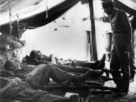 Lt Gen Oliver Leese visits patients in a main dressing station