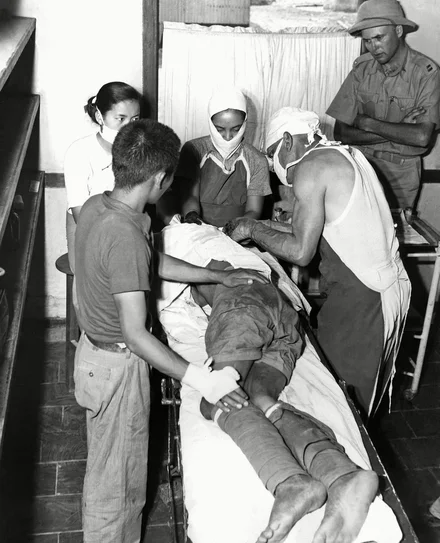 Injured soldier in field hospital