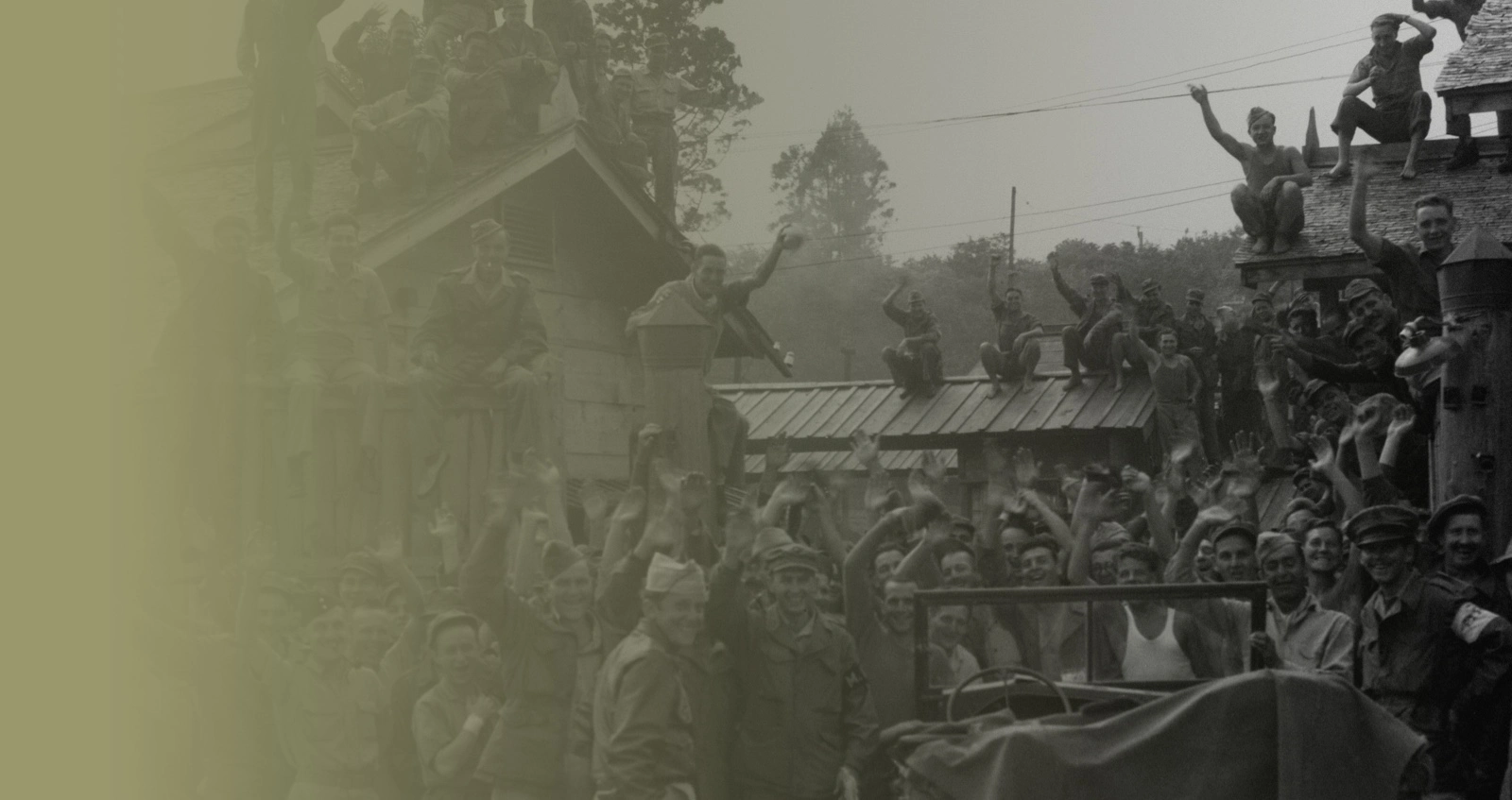 Allied POWs including British & American from Hanawa Camp, Honshu cheer their liberation, 14th September 1945