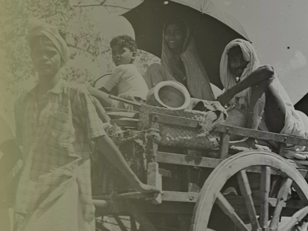 Burmese civilians pulling a cart during the evacuation of Rangoon, 1942