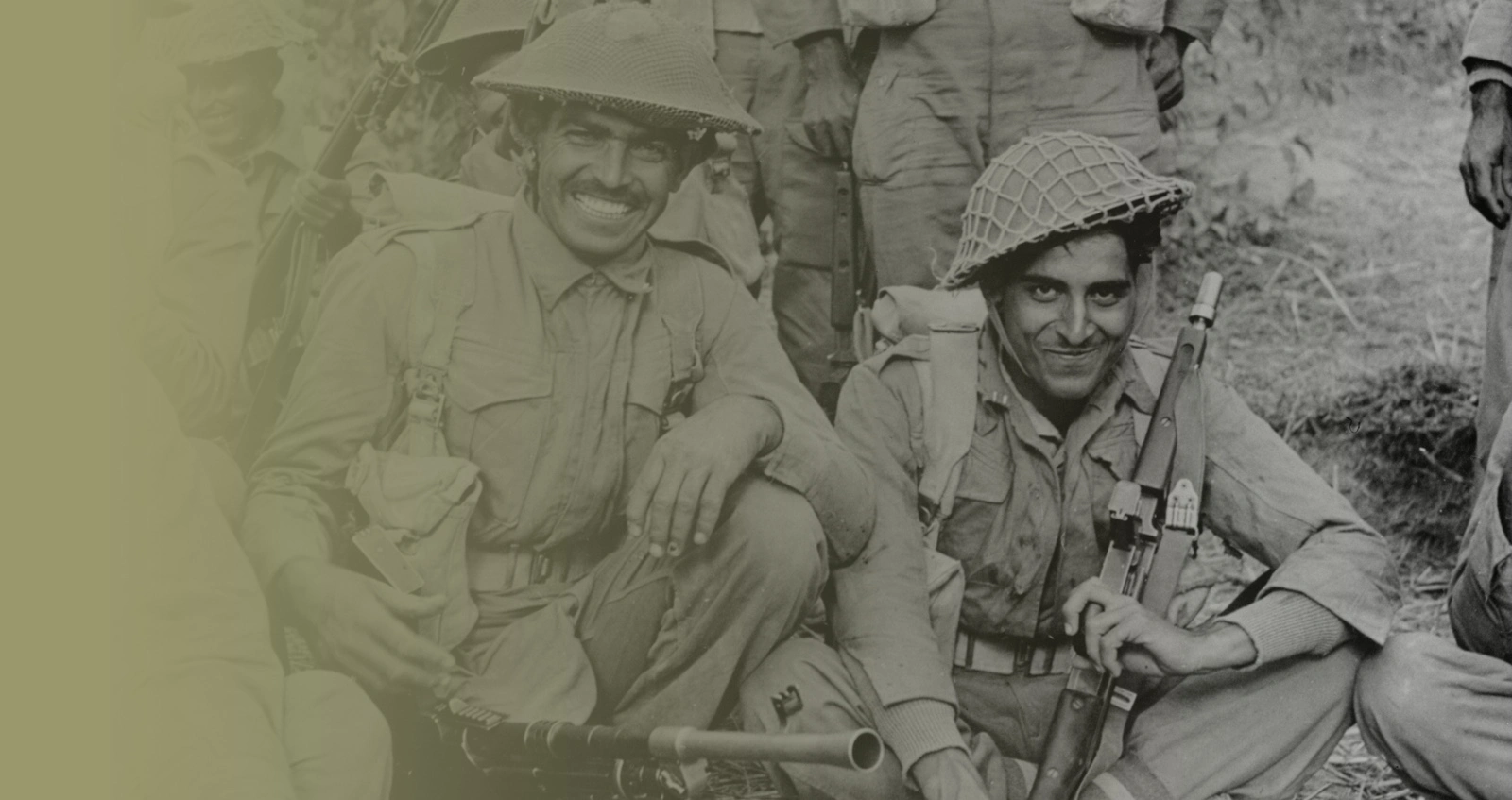 An Indian infantry section of the 2nd Battalion, 7th Rajput Regiment about to go on patrol on the Arakan front, Burma