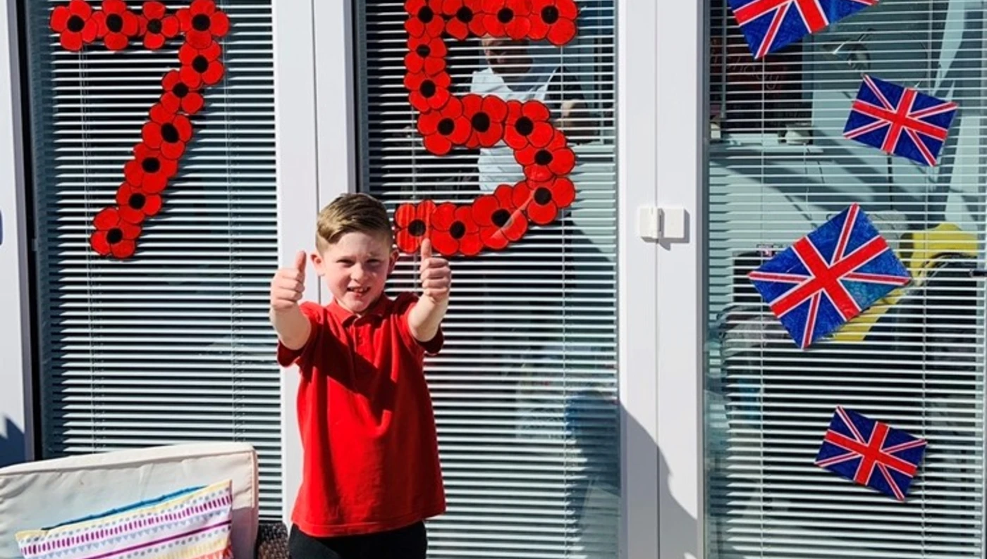 Harry with his VE Day poppy display Harry with his VE Day poppy display