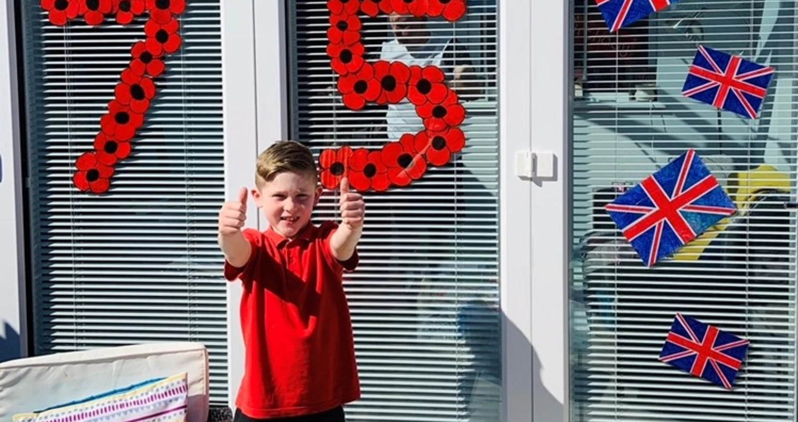 Harry with his VE Day poppy display