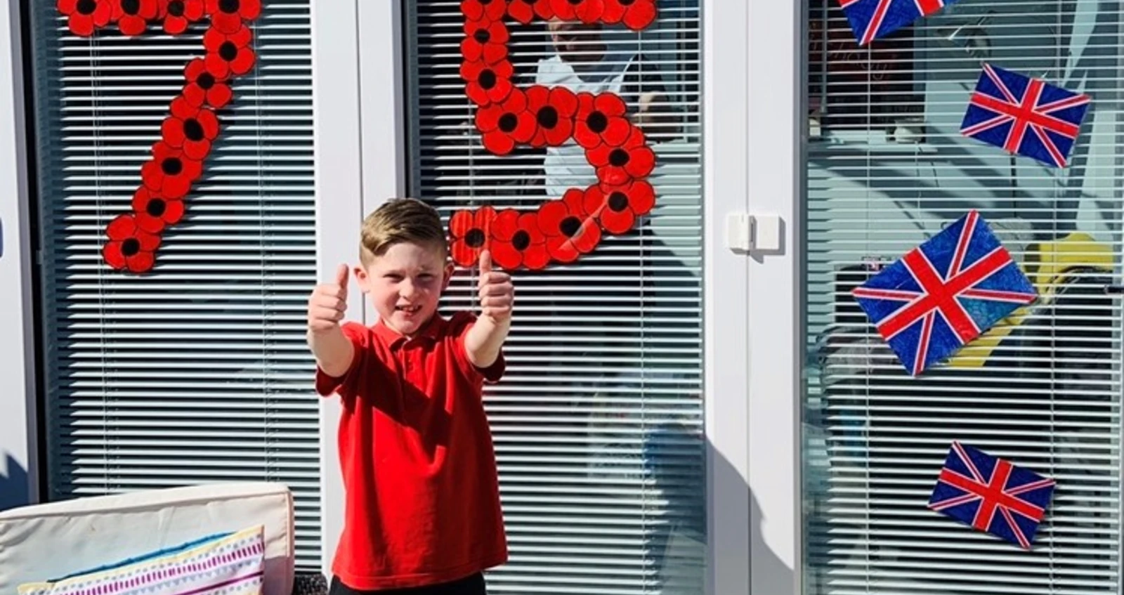 Harry with his VE Day poppy display Harry with his VE Day poppy display