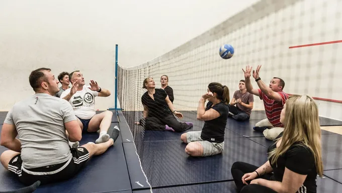 A game of seated volleyball at Battle Back Centre