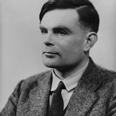 Black and white portrait of Alan Turing