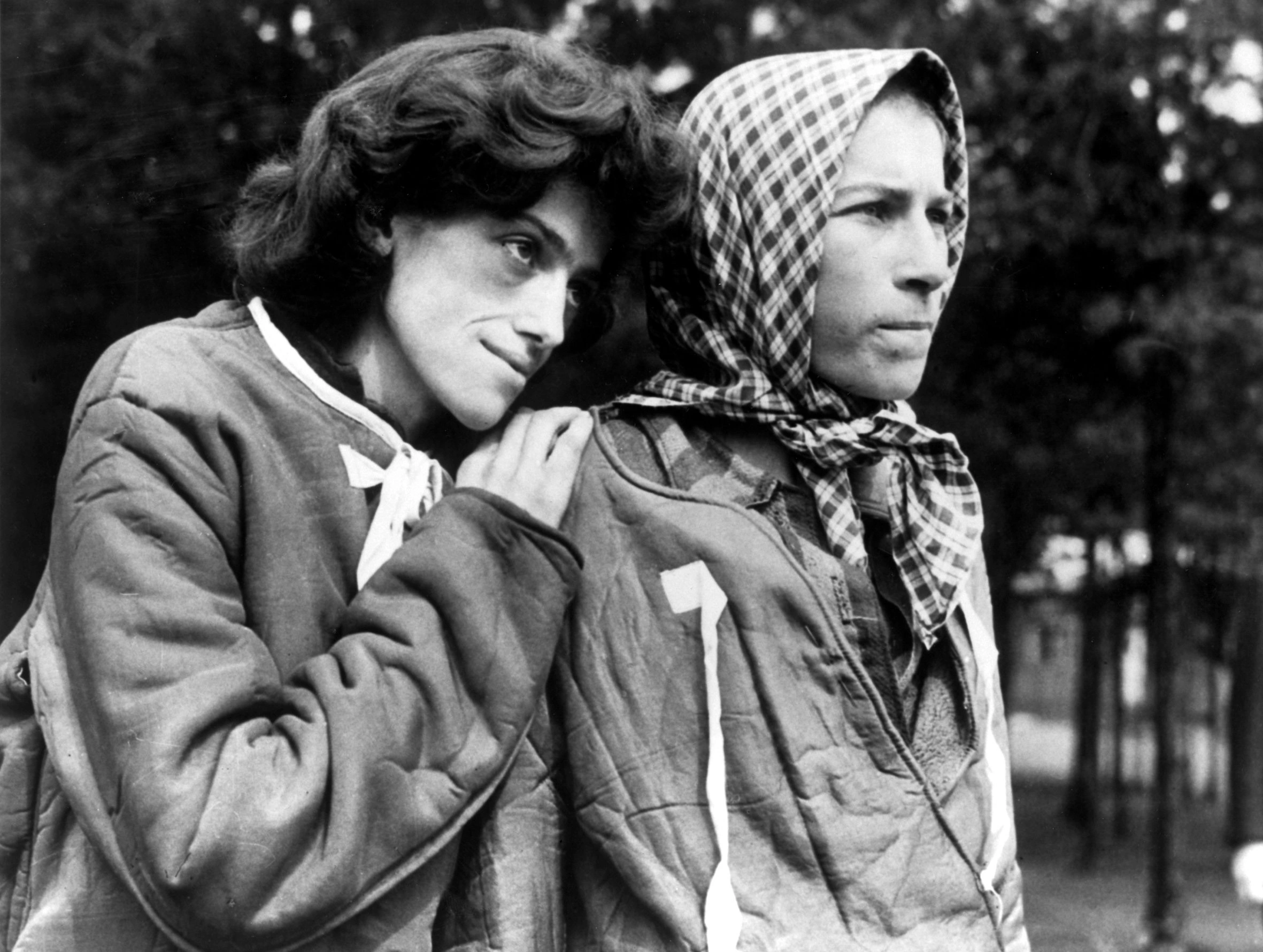 Two survivors at Bergen Belsen concentration camp after liberation
