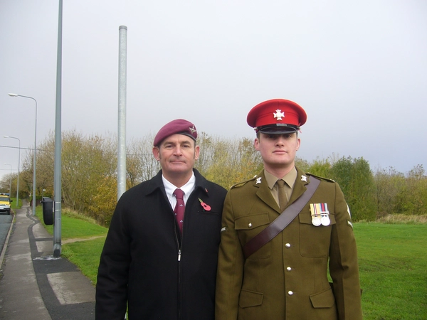 Liam and his father at Remembrance Sunday in Seaham Harbour
