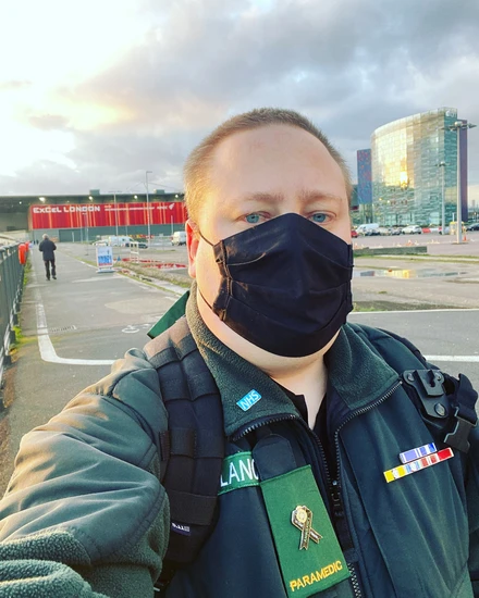 Chris at work as a paramedic in the UK