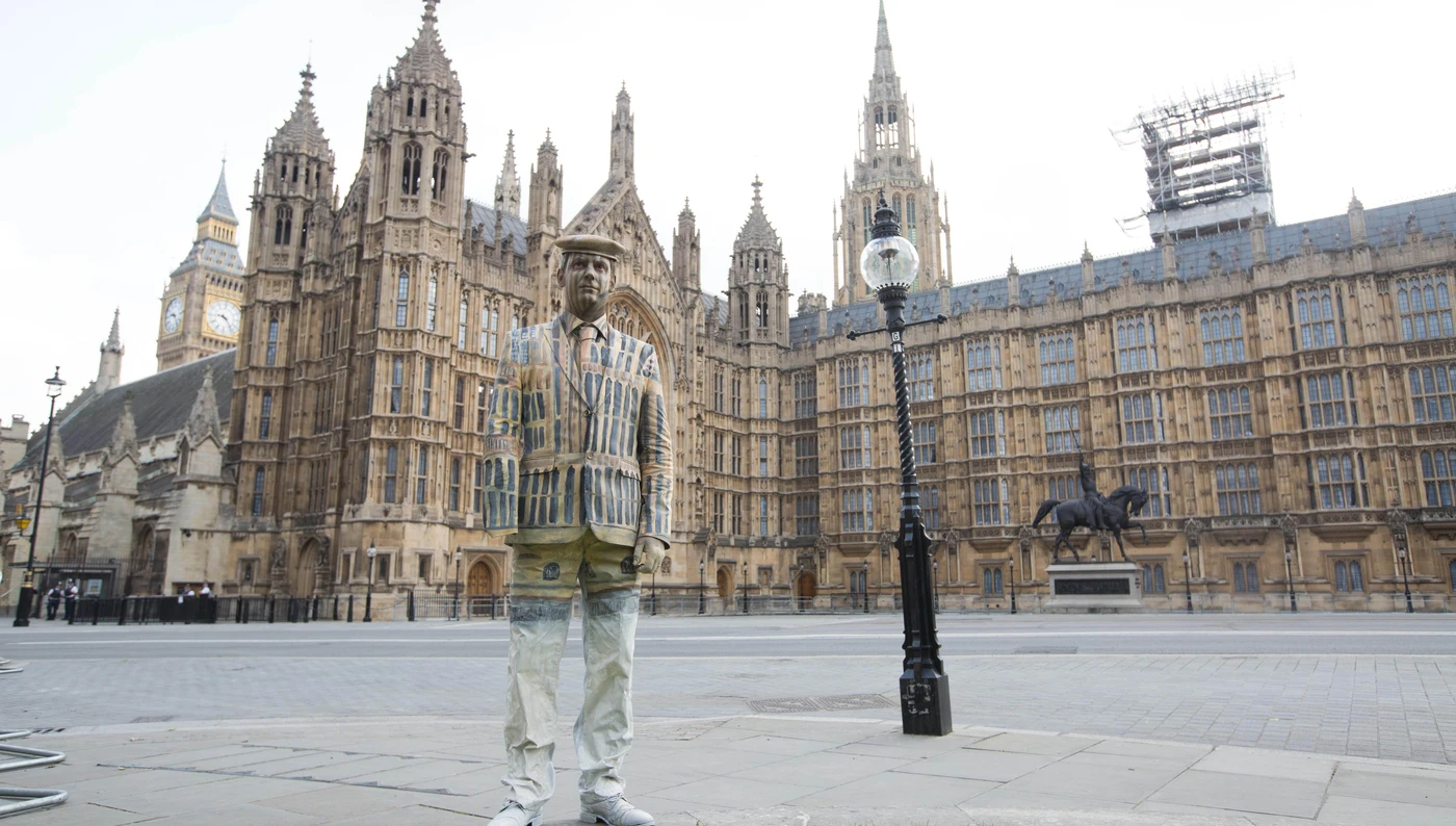 Veteran Darren Fuller painted outside the Houses of Parliament