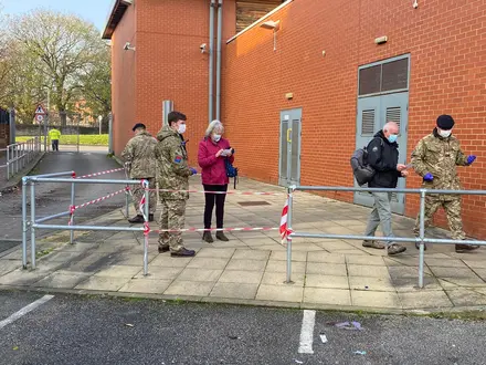 Troops from 4th Regiment Royal Artillery assisting the pubic at testing centre in Liverpool